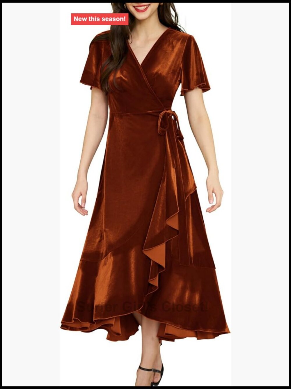 Women's Velvet Wrap Maxi Dress with Pockets Maternity Formal Boho V Neck